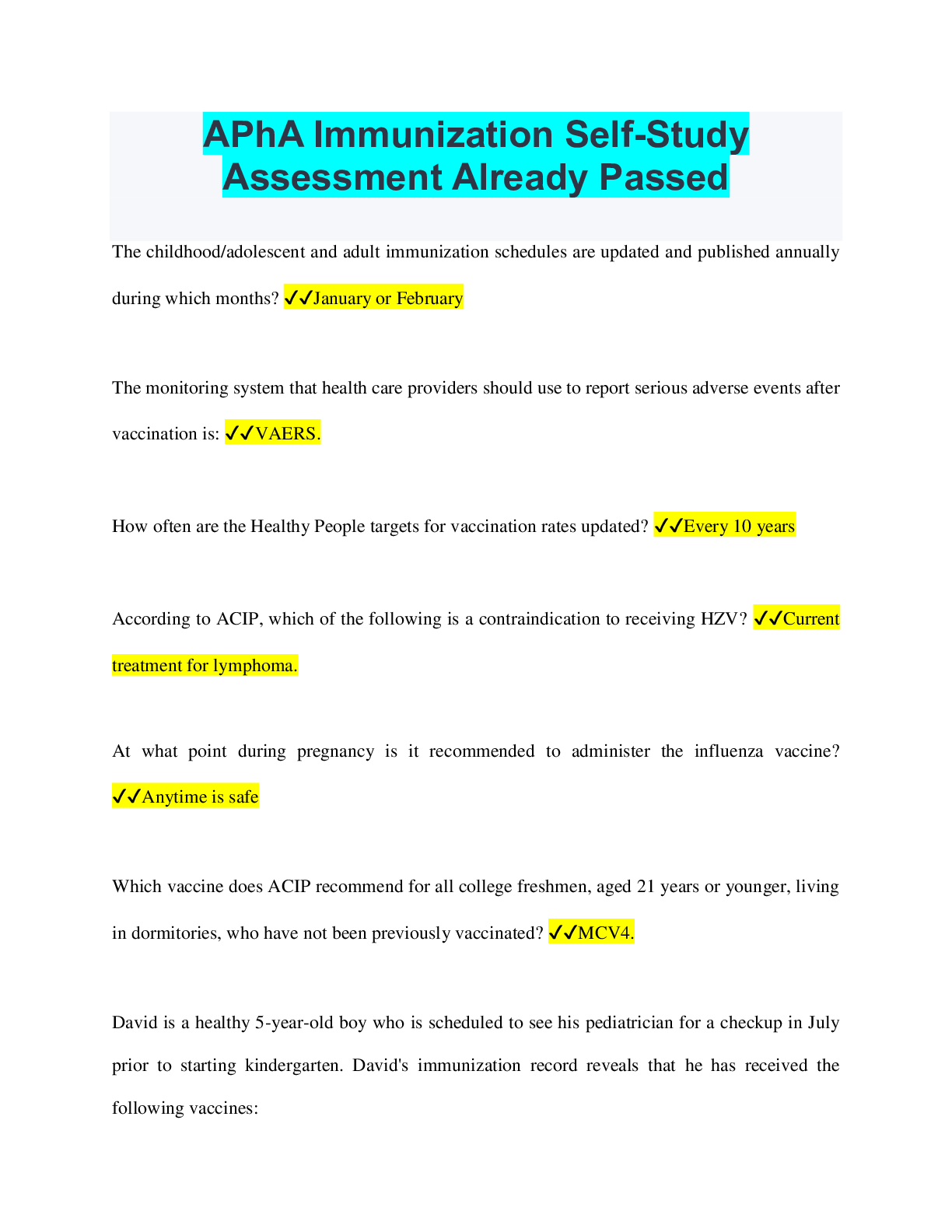 Preview of APhA Immunization Self-Study Assessment Already Passed